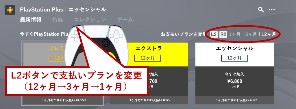 L2ボタンで支払いプランを変更