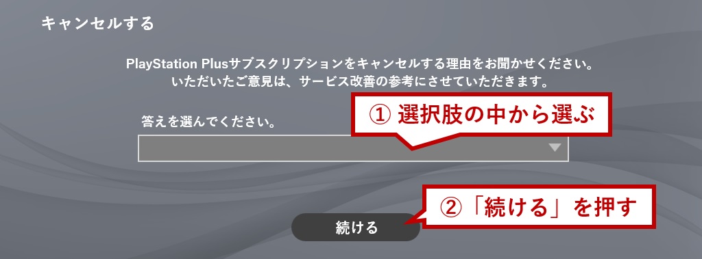 選択肢の中から選んで続けるを押す