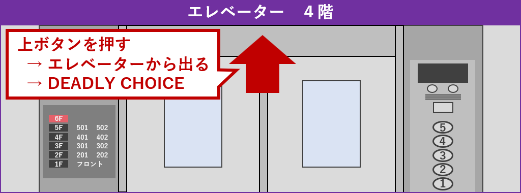 エレベーターから出る