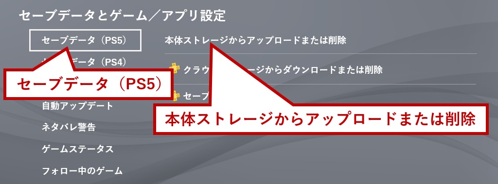 本体ストレージからアップロードまたは削除