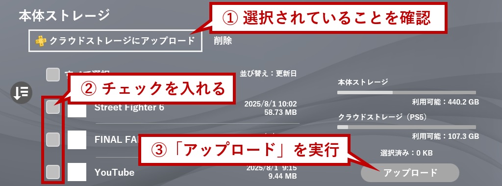 アップロードを実行
