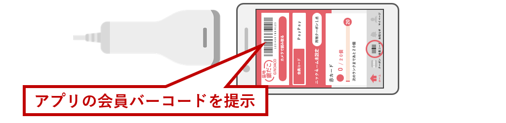 会員バーコードを提示