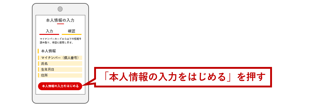 「本人情報の入力をはじめる」を押す
